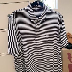 Vineyard Vines Performance Polo, size L, blue and white stripes